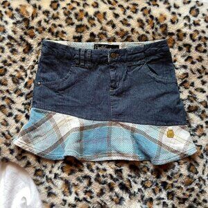 Gentle Fawn Plaid Detailing Mini Denim Skirt